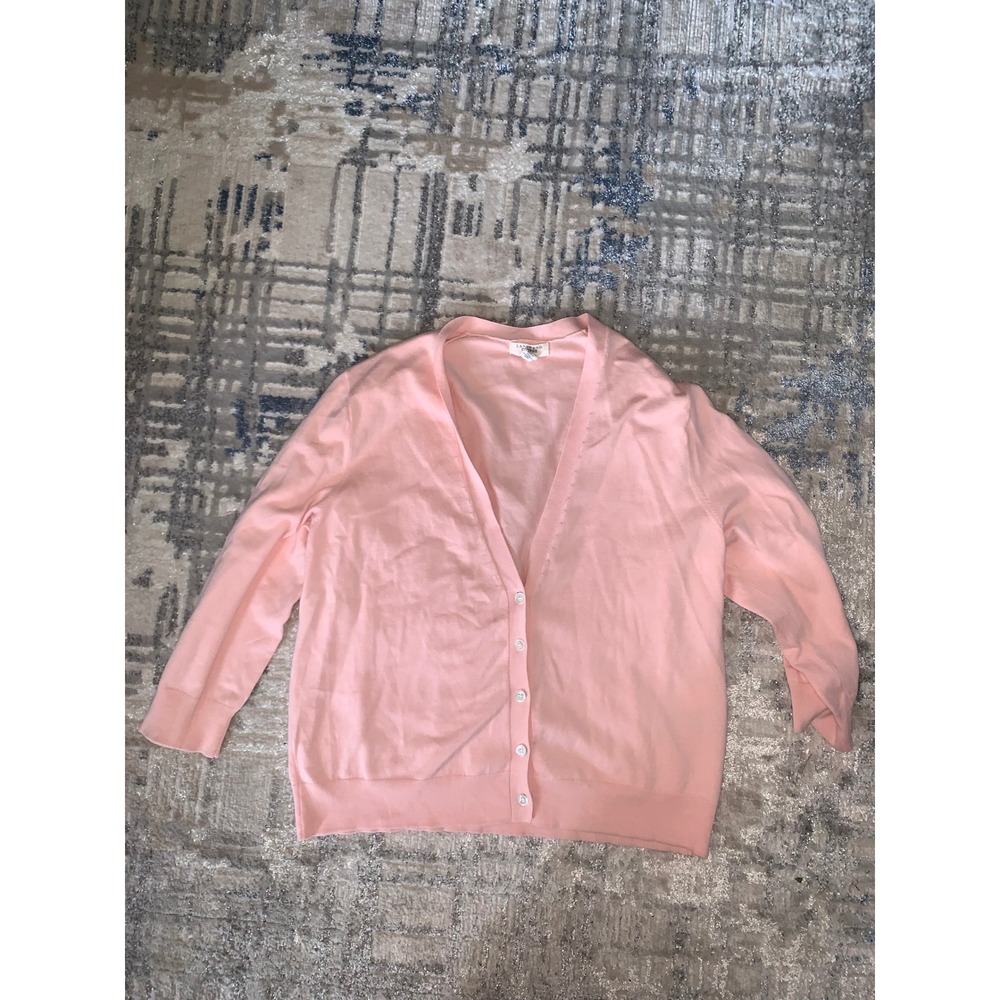 Lands End Canvas 1963 Pink V-Neck Button Front Cardigan Sweater Womens Medium
